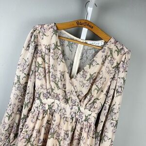 Petal + Pup Mini Dress Womens S Peach Pink Floral Ruffle Boho Coquette Western